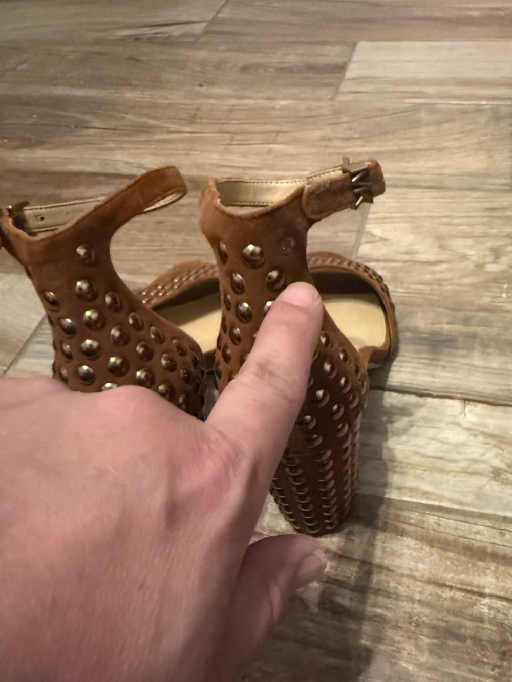 Michael Kors Leela Brown Studded Suede Sandals - Picture 7 of 8